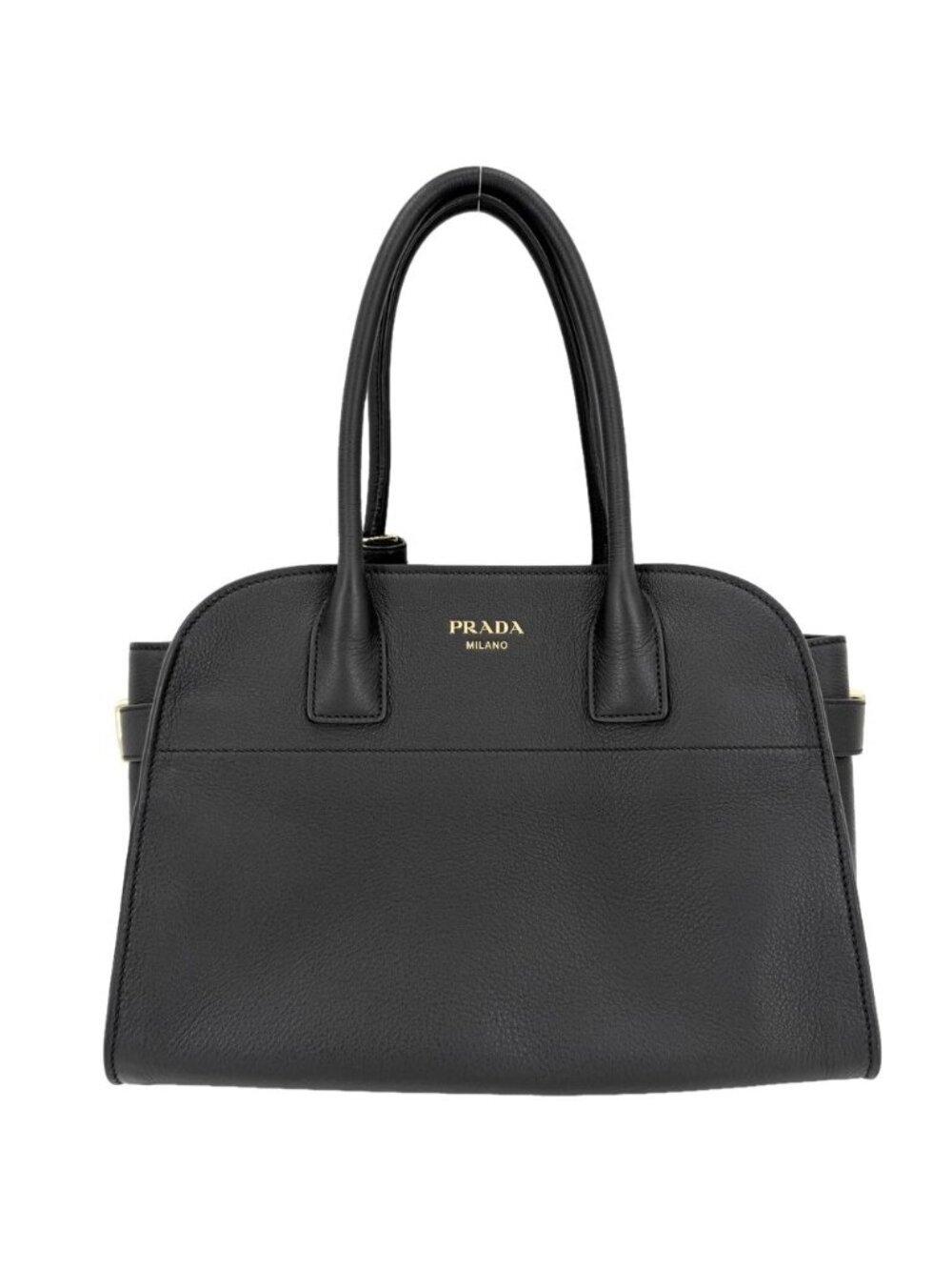 Prada Handbag Soft Glain Medium Tote Leather Black Silver